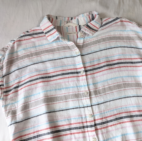 Weatherproof Vintage Linen Blend Short Sleeve Button Down Shirt knotted Front - Picture 11 of 11